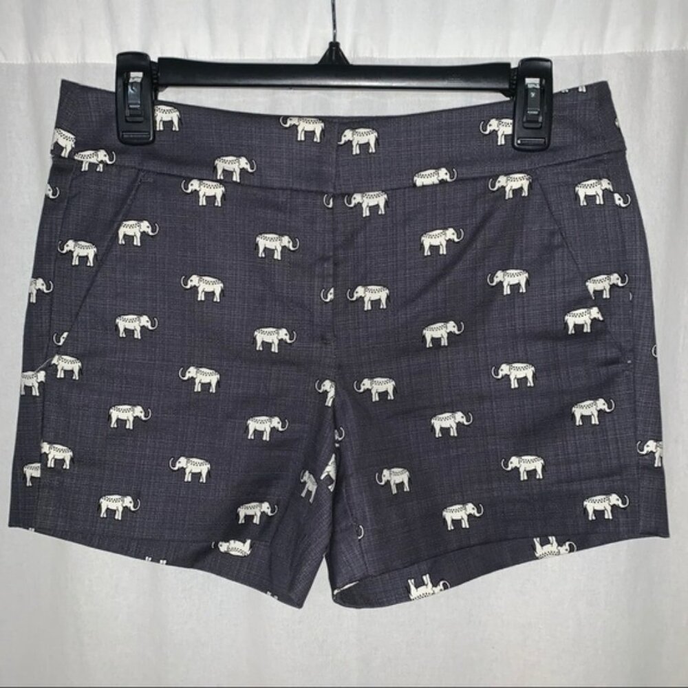Loft Blue White Elephant Print Shorts NWOT Size 0